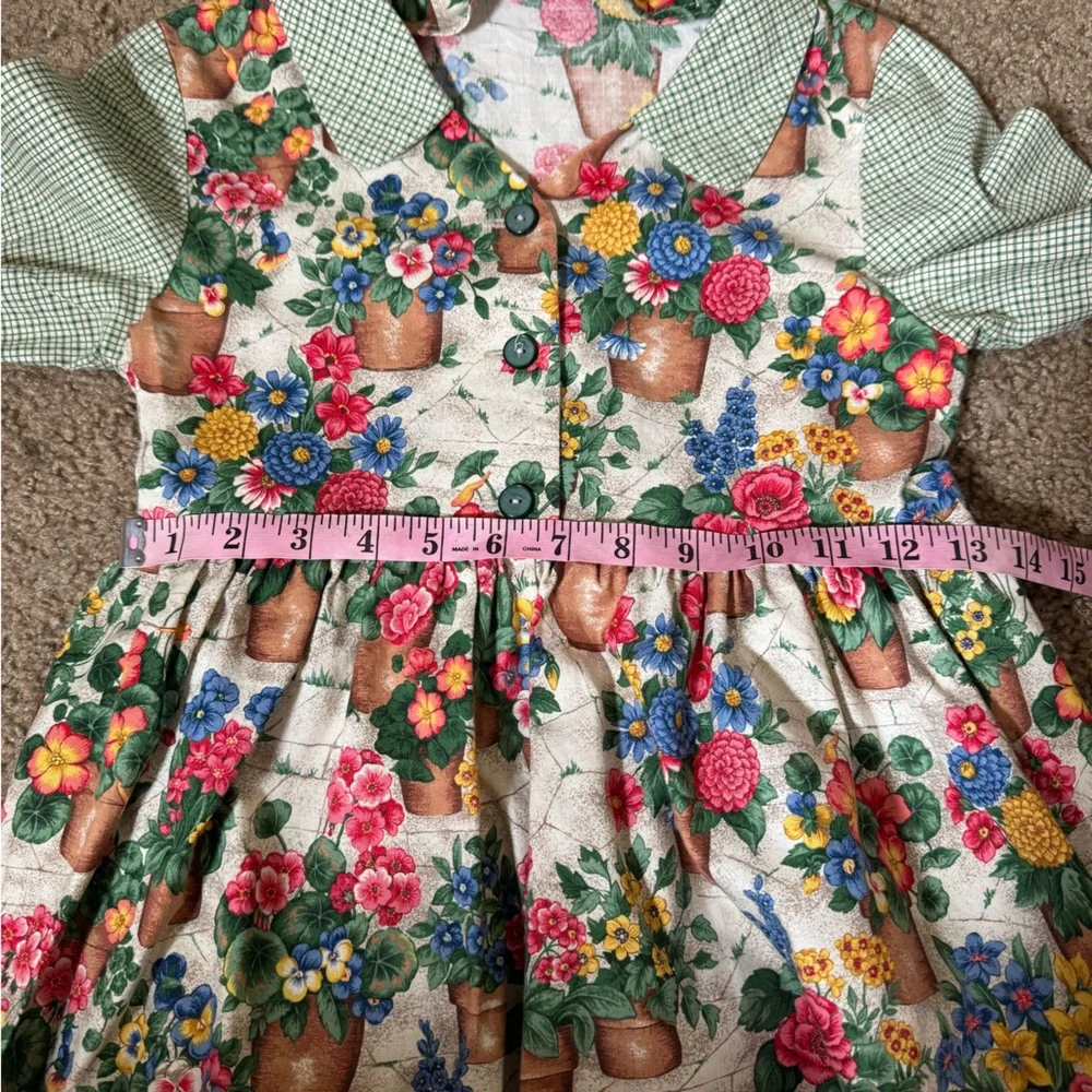 Children’s Garden Floral Print Green Cotton Dress